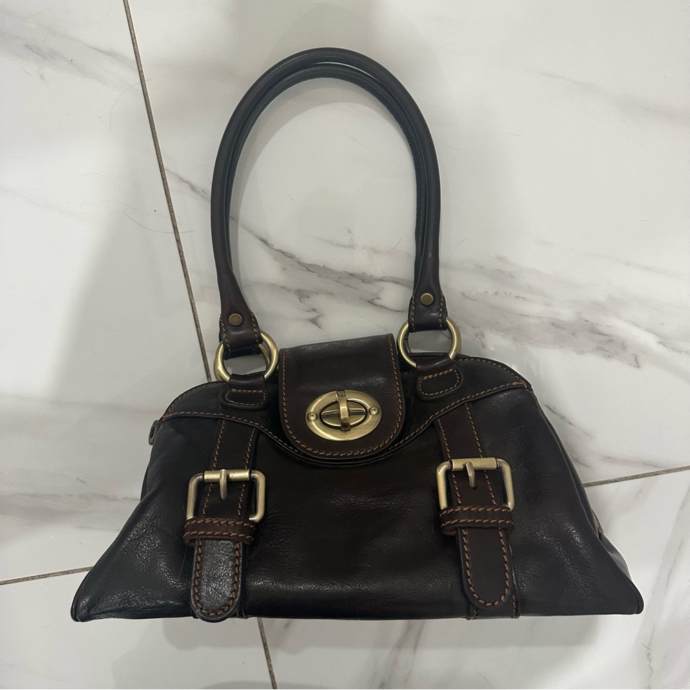 Vintage Dark Brown Leather Satchel Handbag